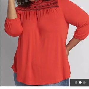 Lane Bryant Red Smocked Swing Top